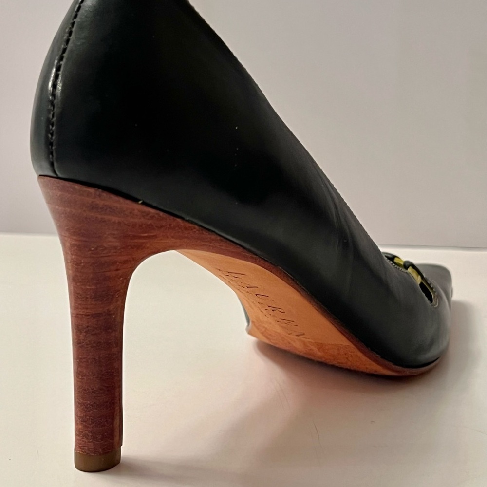 Vintage Ralph Lauren Laser Cut Teal and Lime Green Leather Wood Heels Sz 5.5 B